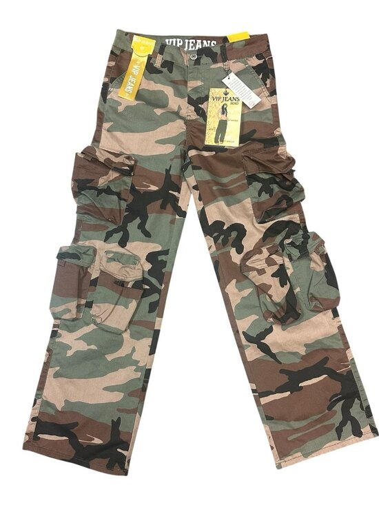 VIP Denim - VIP Jeans Green/Brown‎ Camo Cargo Pants Women Size 9/29 Mid Rise Stretch Pockets